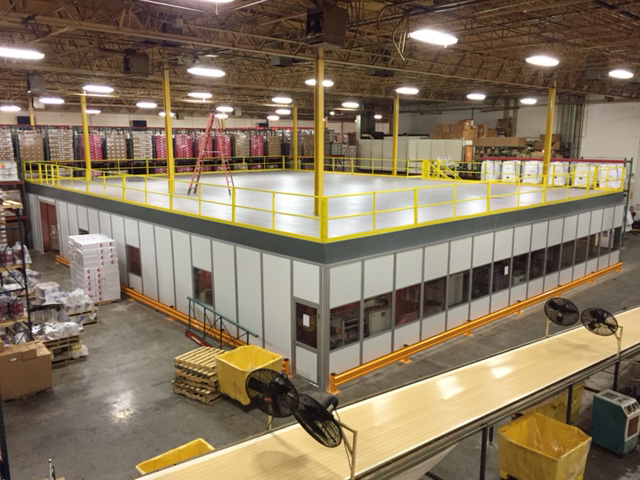 Mezzanine above modular offices